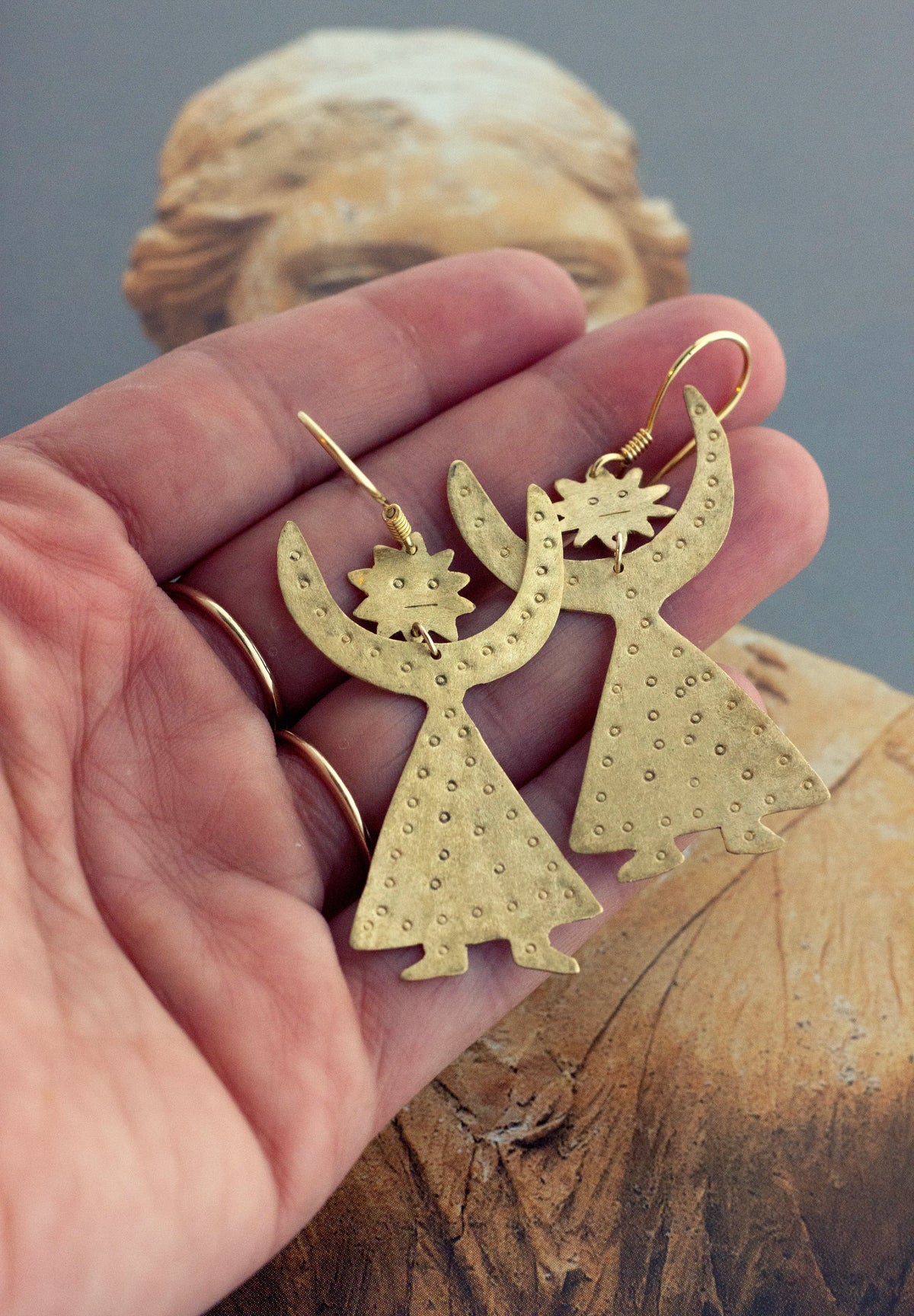 Ancient Inspired Goddess Brass Earrings