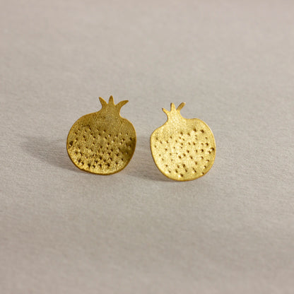 Pomegranate Earrings - 24 K micron gold plated, 925 sterling silver tarnish free stud earrings