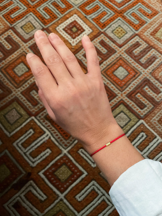 Red String Bracelet with Tube Bead - Protection Jewelry