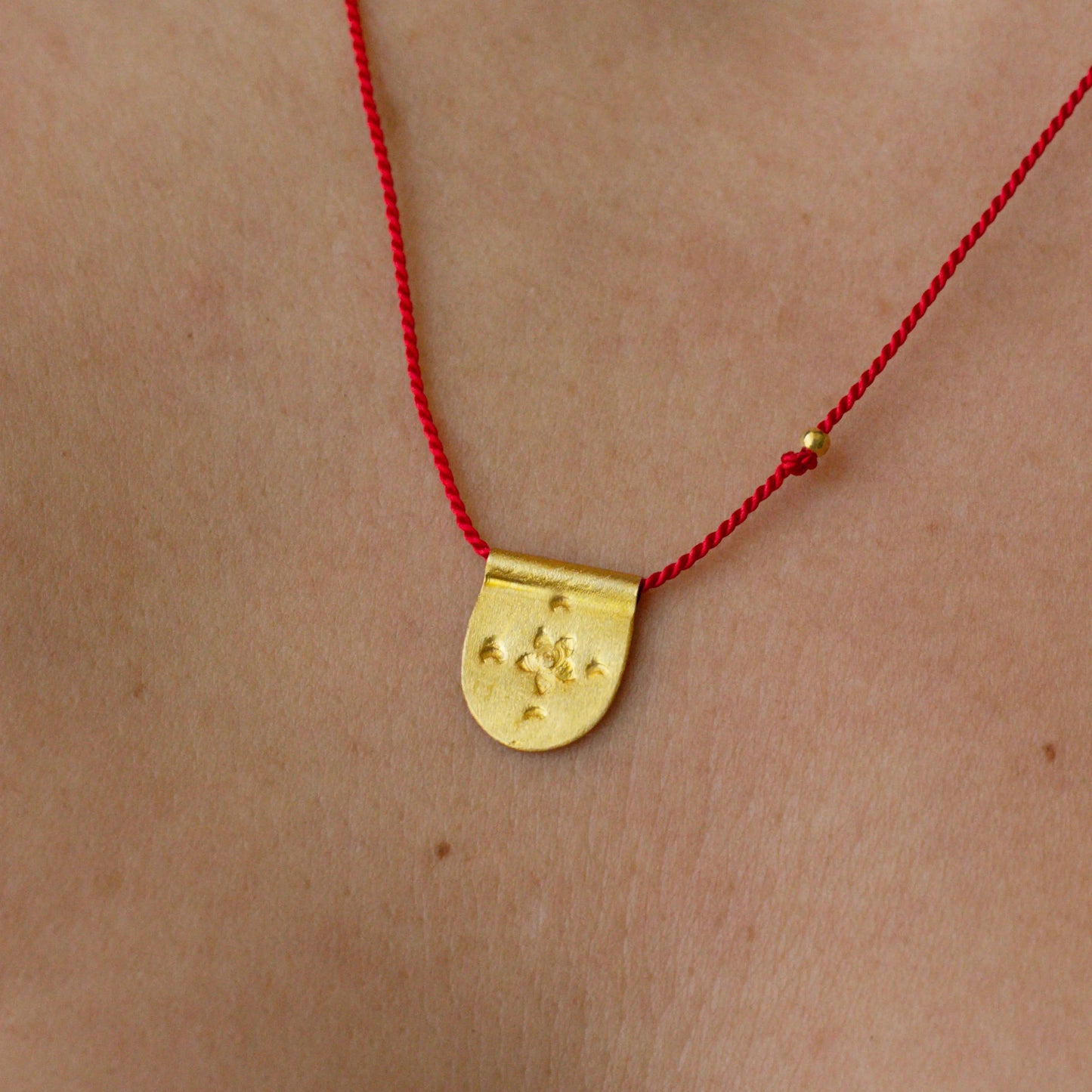Red string, gold vermeil on sterling silver Pomegranate_blossom-necklace