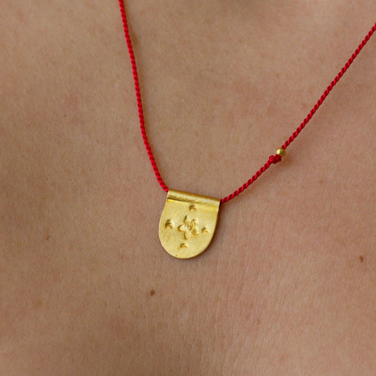 Red string, gold vermeil on sterling silver Pomegranate_blossom-necklace