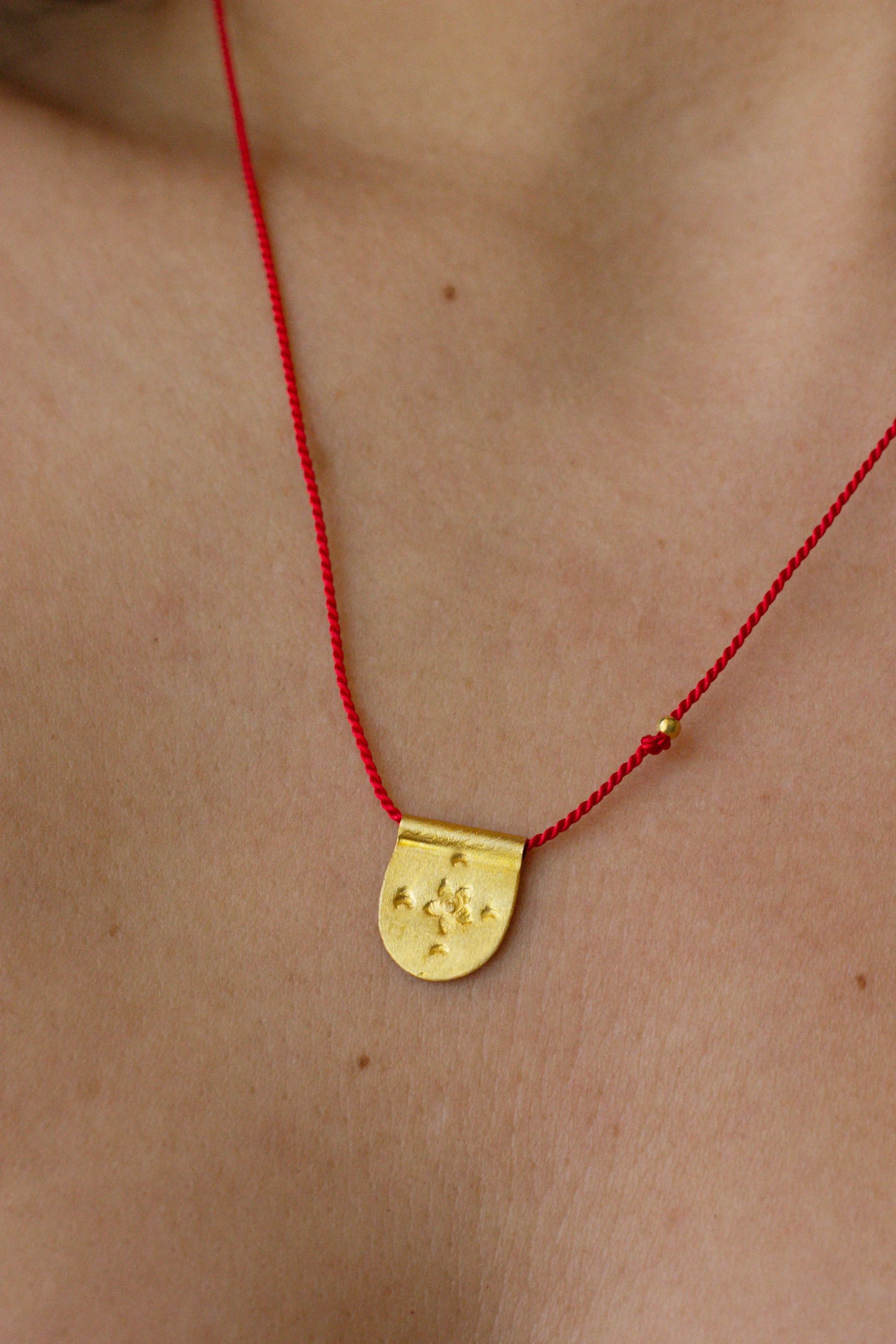 Red string, micron gold plated sterling silver Pomegranate_blossom-necklace