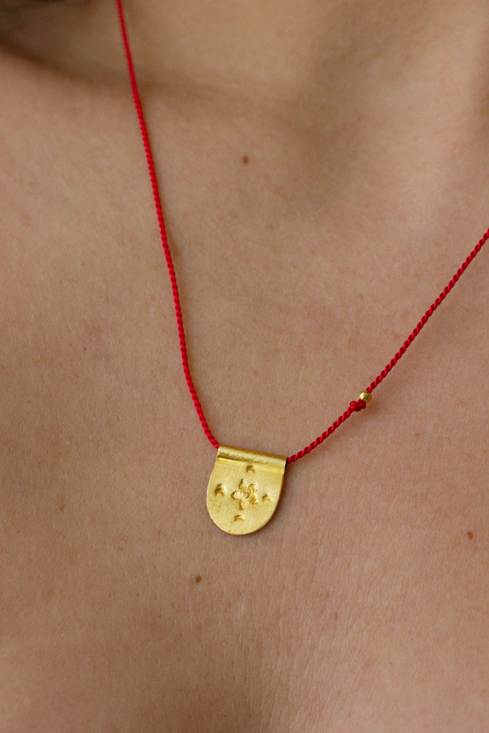 Red string, micron gold plated sterling silver Pomegranate_blossom-necklace